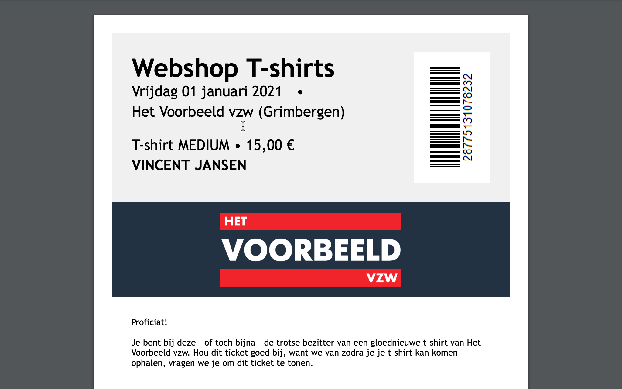 Webshop ticket